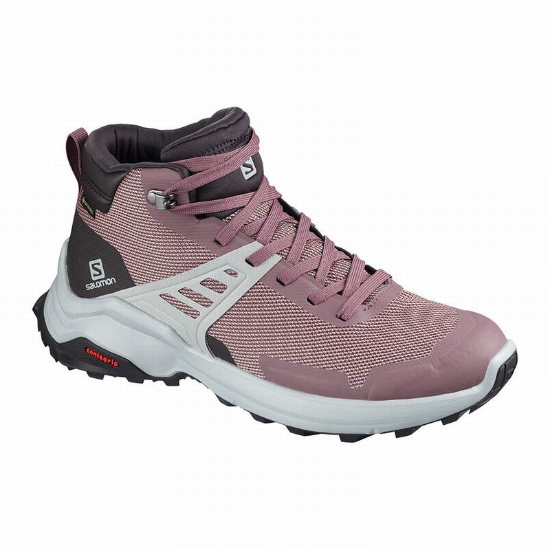 Salomon Singapore Womens Hiking Shoes - X RAISE MID GORE-TEX Burgundy | 09315-KNUS